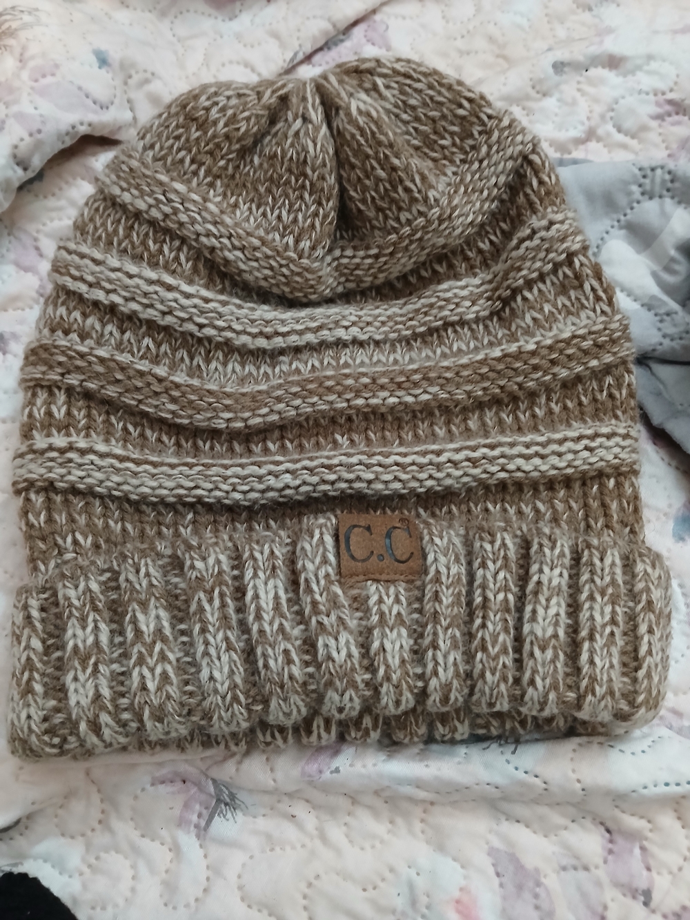 C.C Kids Knit Beanie Hat in Brown and Cream